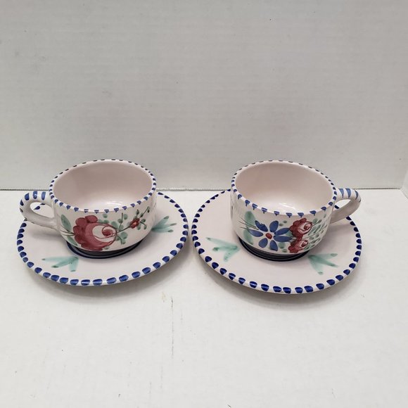 1 set VIETRI SOLIMENE Cup Small Plate Flower Floral Signed Made in Italy - Picture 11 of 14